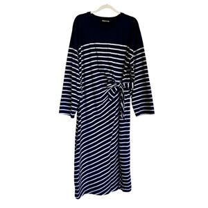 Madewell 100% Cotton Stripe Side Tie Waist Relaxed Fit Prep Casual LS Maxi Dress